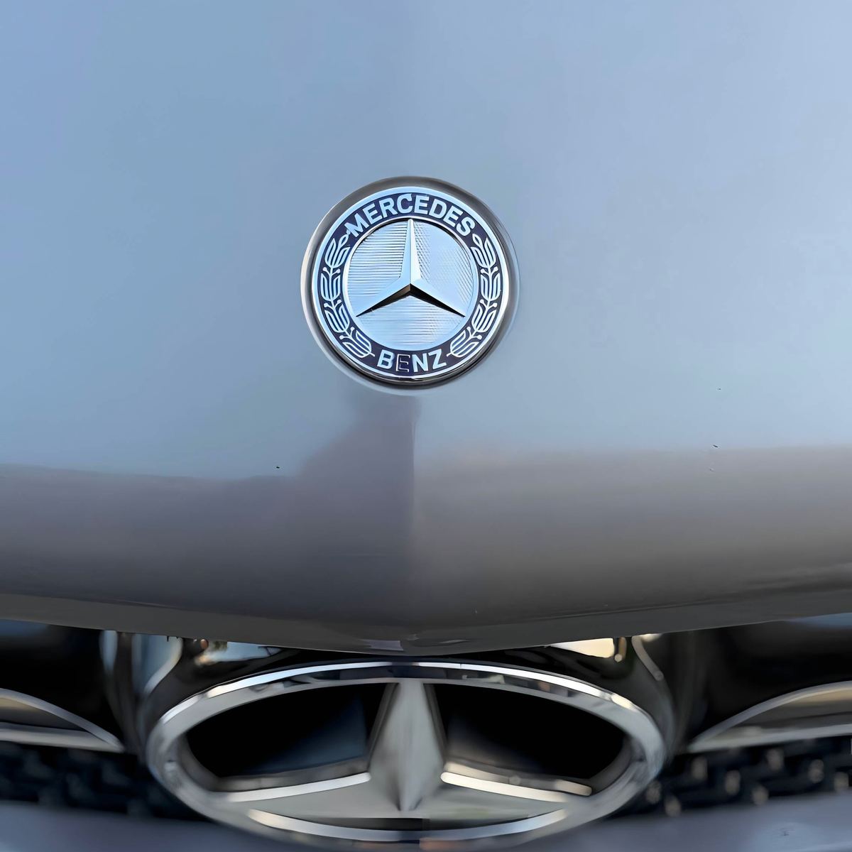 The hood emblem of a Mercedes-Maybach, paint finished bright