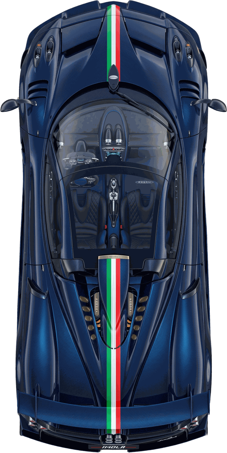 Top-down view of a blue carbon Pagani Imola